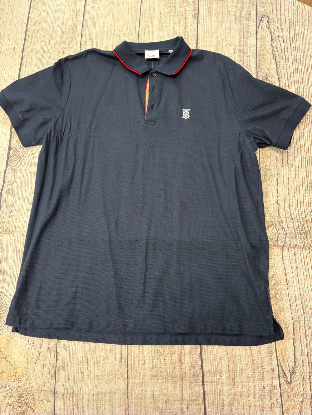 Burberry Navy Polo with Red Contrast Collar